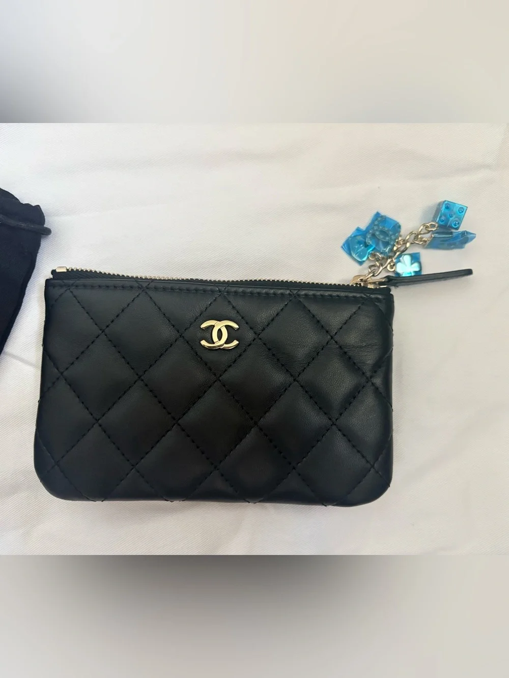 COA CHANEL Black Quilted Leather mini O charms pouch
